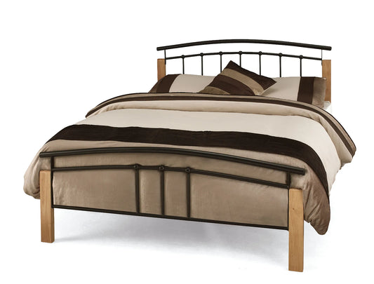 Splendor Black With Beech Posts Metal Bed Frame